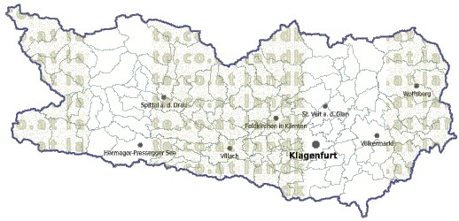 Landkarte und Gemeindekarte Kaernten Bezirksgrenzen und Gemeindegrenzen vielen Orten