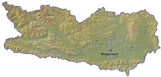Landkarte und Gemeindekarte Kaernten Bezirksgrenzen vielen Orten Hhenrelief