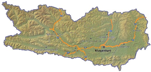Landkarte, Straßenkarte und Gemeindekarte Kaernten Regionen vielen Orten Hhenrelief