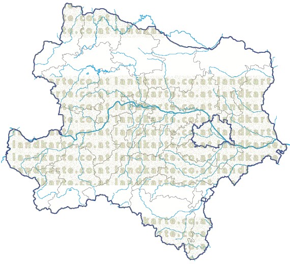 Landkarte Niederoesterreich Bezirksgrenzen Flssen und Seen