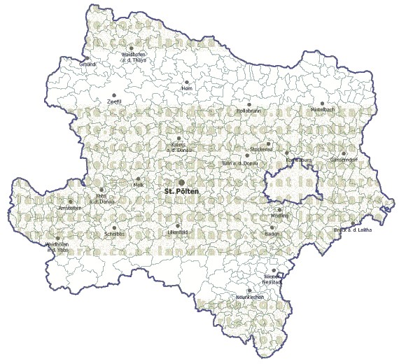 Landkarte und Gemeindekarte Niederoesterreich Gemeindegrenzen vielen Orten
