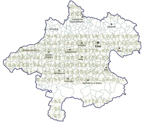 Landkarte und Gemeindekarte Oberoesterreich Gemeindegrenzen vielen Orten