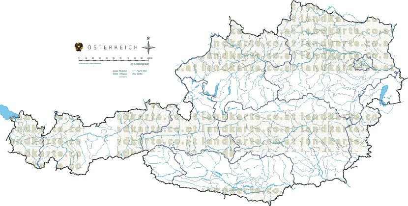 Landkarte Oesterreich Bezirksgrenzen Flssen und Seen