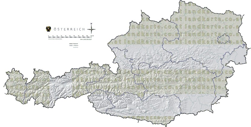 Landkarte Oesterreich Bezirksgrenzen Hhenrelief