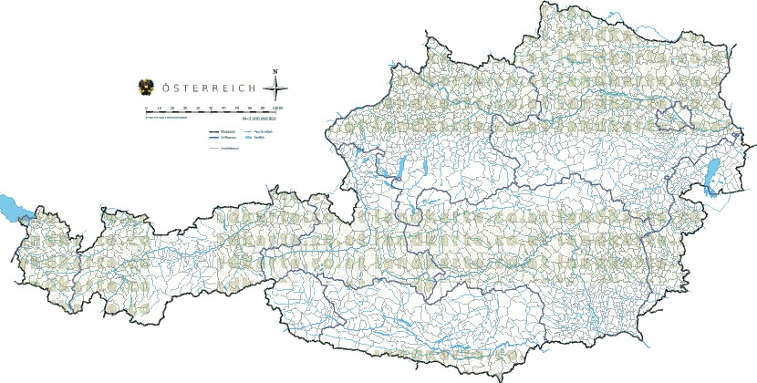 Landkarte und Gemeindekarte Oesterreich Gemeindegrenzen Flssen und Seen