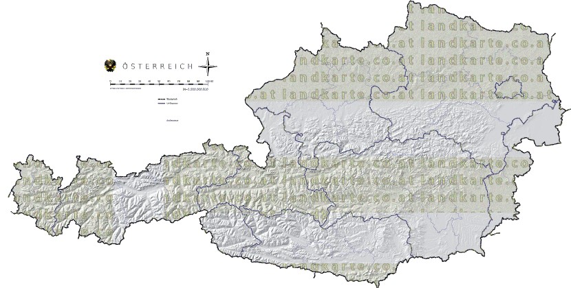 Landkarte Oesterreich Regionen Hhenrelief