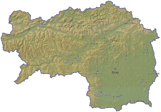 Landkarte und Gemeindekarte Steiermark vielen Orten Hhenrelief