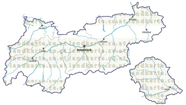 Landkarte und Gemeindekarte Tirol Regionen vielen Orten Flssen und Seen