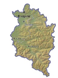 Landkarte und Gemeindekarte Vorarlberg Regionen vielen Orten Hhenrelief