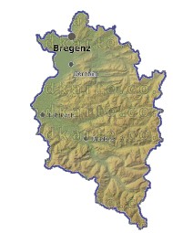 Landkarte und Gemeindekarte Vorarlberg vielen Orten Hhenrelief