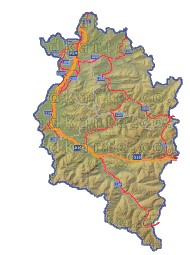 Landkarte und Straßenkarte Vorarlberg Bezirksgrenzen Hhenrelief