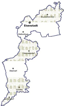 Landkarte und Gemeindekarte Burgenland vielen Orten