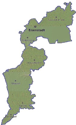 Landkarte und Gemeindekarte Burgenland Regionen vielen Orten H�henrelief