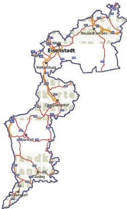Landkarte, Straßenkarte und Gemeindekarte Burgenland vielen Orten