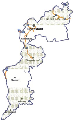 Landkarte, Straßenkarte und Gemeindekarte Burgenland Regionen vielen Orten