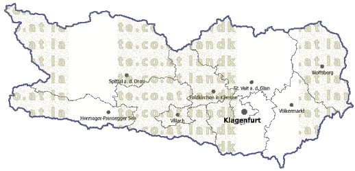 Landkarte und Gemeindekarte Kaernten Bezirksgrenzen vielen Orten