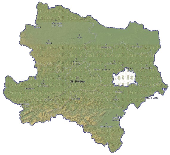 Landkarte und Gemeindekarte Niederoesterreich Regionen vielen Orten Höhenrelief