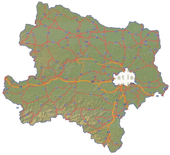 Landkarte und Straßenkarte Niederoesterreich Regionen H�henrelief