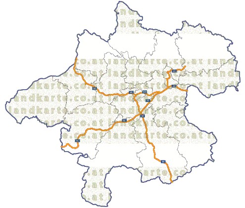 Landkarte und Straßenkarte Oberoesterreich Bezirksgrenzen