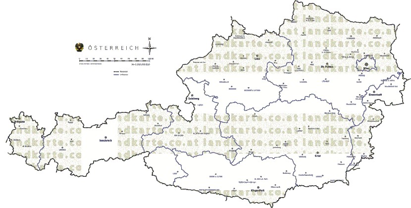 Landkarte und Gemeindekarte Oesterreich vielen Orten