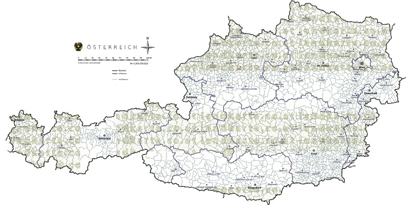 Landkarte und Gemeindekarte Oesterreich Gemeindegrenzen vielen Orten