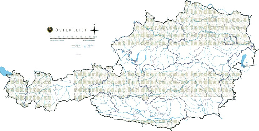 Landkarte Oesterreich Regionen Flüssen und Seen