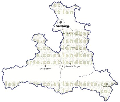 Landkarte und Gemeindekarte Salzburg Bezirksgrenzen vielen Orten