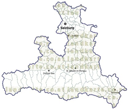 Landkarte und Gemeindekarte Salzburg Bezirksgrenzen und Gemeindegrenzen vielen Orten