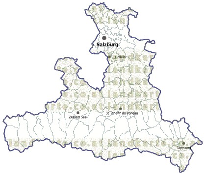 Landkarte und Gemeindekarte Salzburg Regionen und Gemeindegrenzen vielen Orten