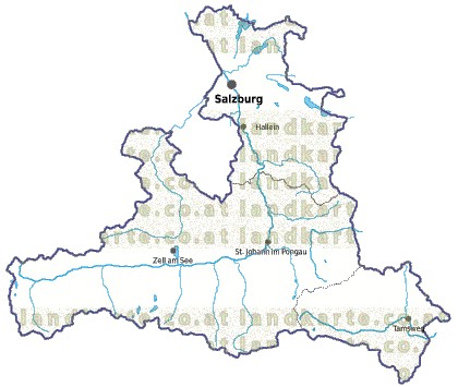 Landkarte und Gemeindekarte Salzburg Regionen vielen Orten Flüssen und Seen