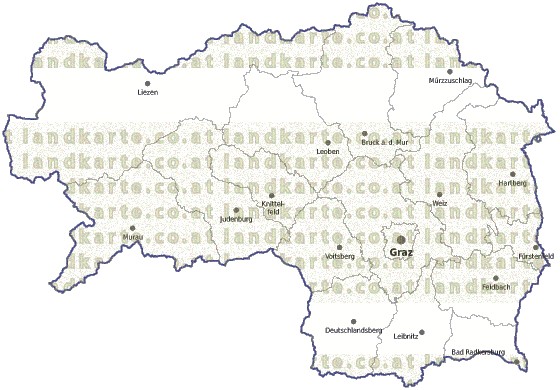 Landkarte und Gemeindekarte Steiermark Bezirksgrenzen vielen Orten