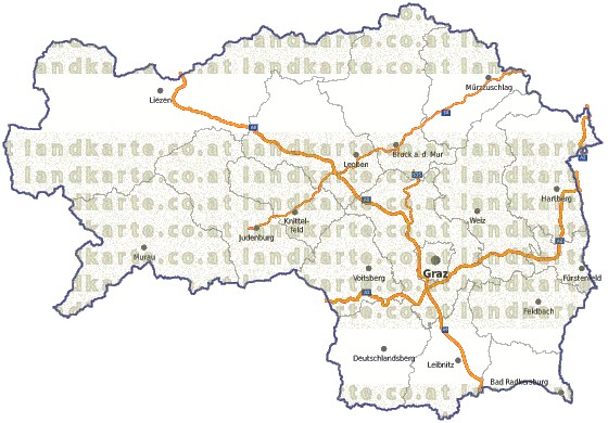 Landkarte, Straßenkarte und Gemeindekarte Steiermark Bezirksgrenzen vielen Orten