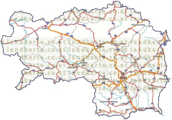Landkarte, Straßenkarte und Gemeindekarte Steiermark Regionen vielen Orten Flüssen und Seen