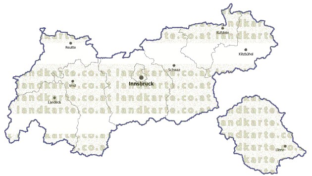 Landkarte und Gemeindekarte Tirol Bezirksgrenzen vielen Orten