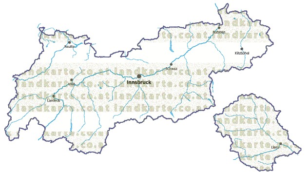 Landkarte und Gemeindekarte Tirol vielen Orten Flüssen und Seen