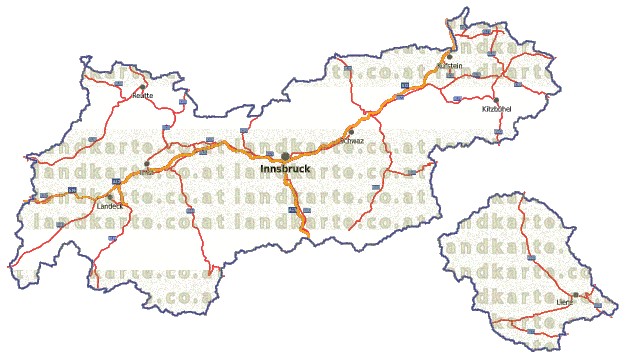 Landkarte, Straßenkarte und Gemeindekarte Tirol vielen Orten