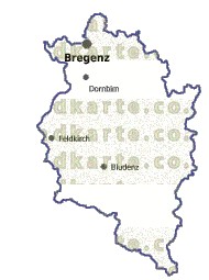 Landkarte und Gemeindekarte Vorarlberg vielen Orten
