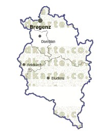 Landkarte und Gemeindekarte Vorarlberg Bezirksgrenzen vielen Orten