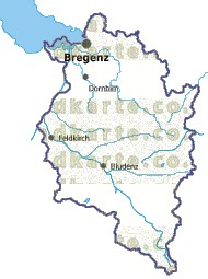 Landkarte und Gemeindekarte Vorarlberg vielen Orten Fl�ssen und Seen