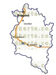 Landkarte, Straßenkarte und Gemeindekarte Vorarlberg vielen Orten
