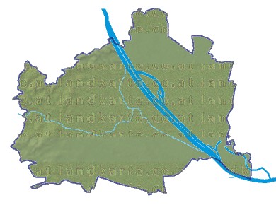 Landkarte Wien H�henrelief Fl�ssen und Seen