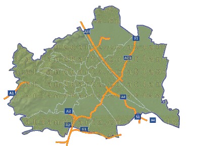 Landkarte und Straßenkarte Wien Bezirksgrenzen H�henrelief