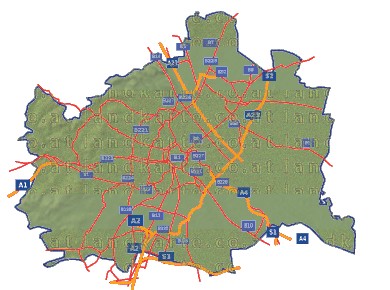 Landkarte und Straßenkarte Wien Höhenrelief